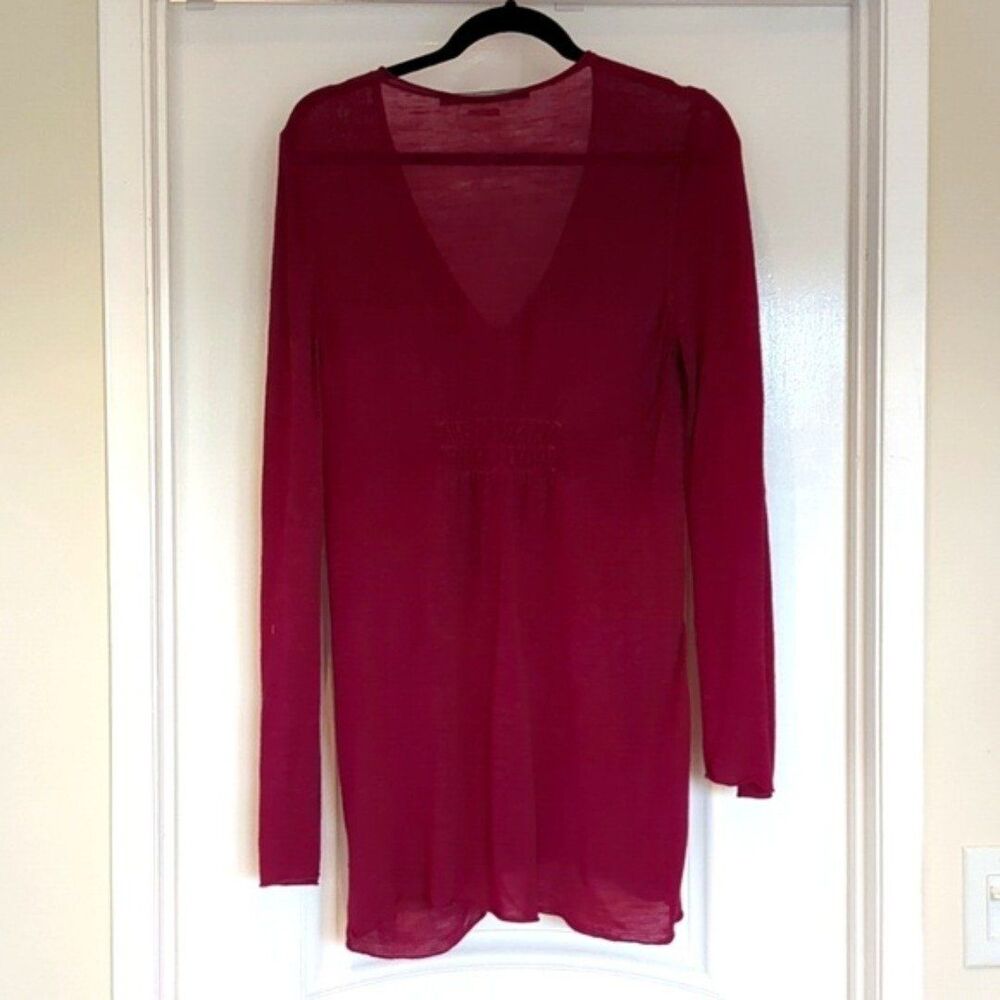 Athleta Fuscia linen blend long sleeve tunic Tulip Sleeves  LG - Picture 5 of 9